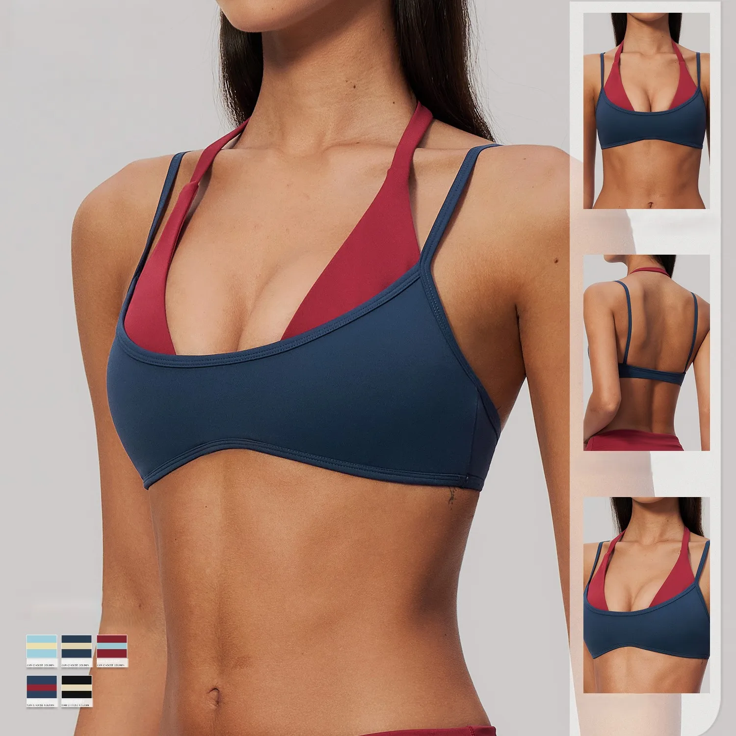 Rugged Sport Strap - Neuer Farbblock-Sport-BH für Damen, Neckholder, Doppelriemen,