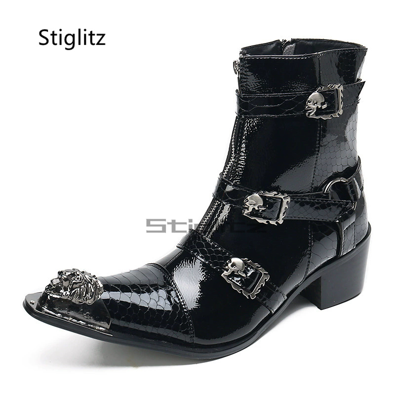 Leather Classic Strap - Herren Chelsea-Stiefel aus Lackleder mit Schnallenverschluss,