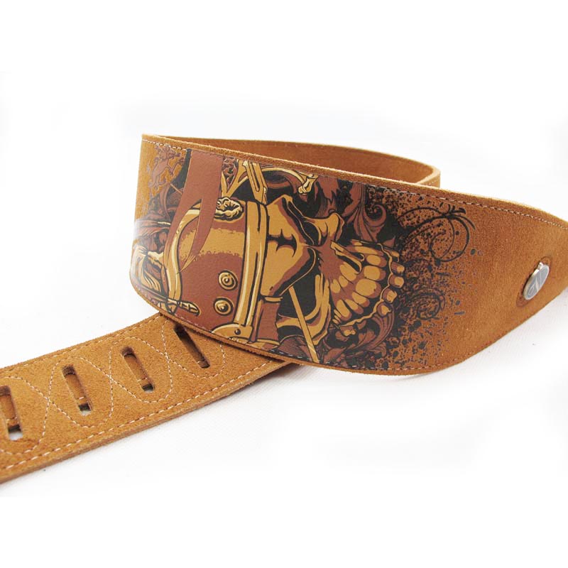 Leather Classic Strap - YUEKO Premium-Doppelschichtleder F-P203, weiche Textur, Totenkopfmuster,